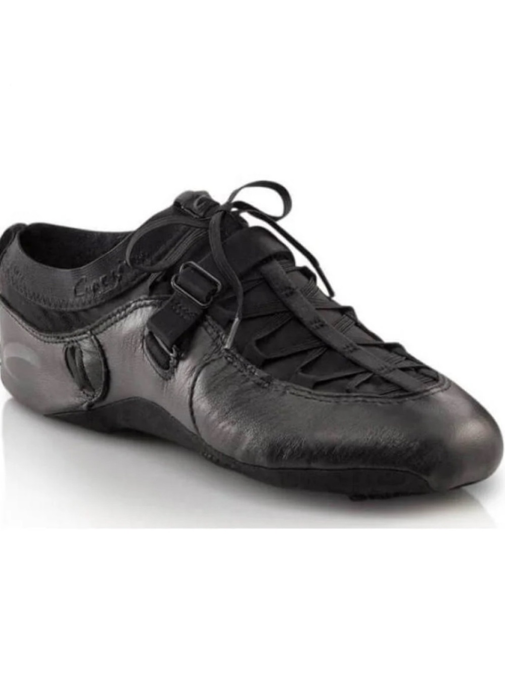 Capezio Fizzion Black Leather Flats with Elastic Lace XL (10-13)